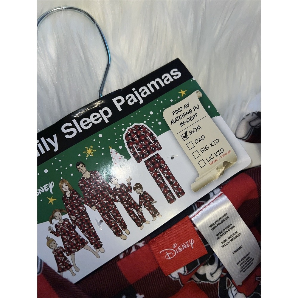 Disney Pajamas Womens M Red Buffalo Plaid Mickey Mouse Christmas 2pc Set NEW - Picture 9 of 9